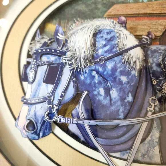 Vintage Gerlach Art Horses 3D Paper Tole in Rustic Wooden Glass Frame - Picture 6 of 14